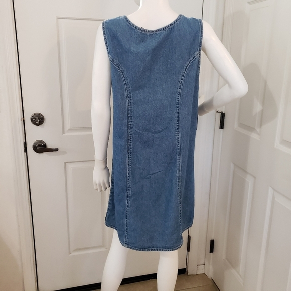 VINTAGE AGAPO Denim Dress Jumper Floral Embroidery Sz Large - Picture 3 of 8